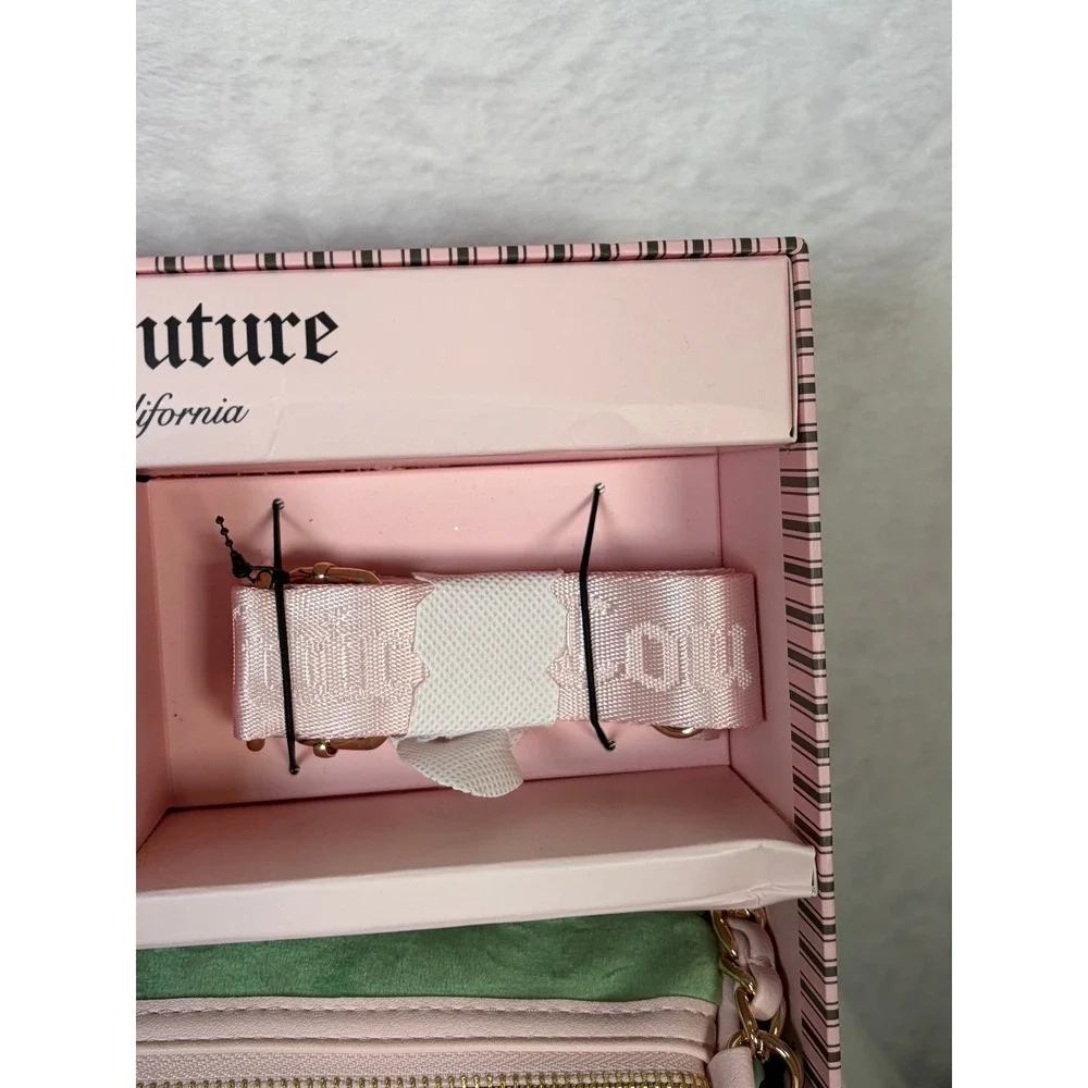 Juicy Couture Heritage Barrel Bag 3 Piece Set Retro Green Velour Crossbody NEW